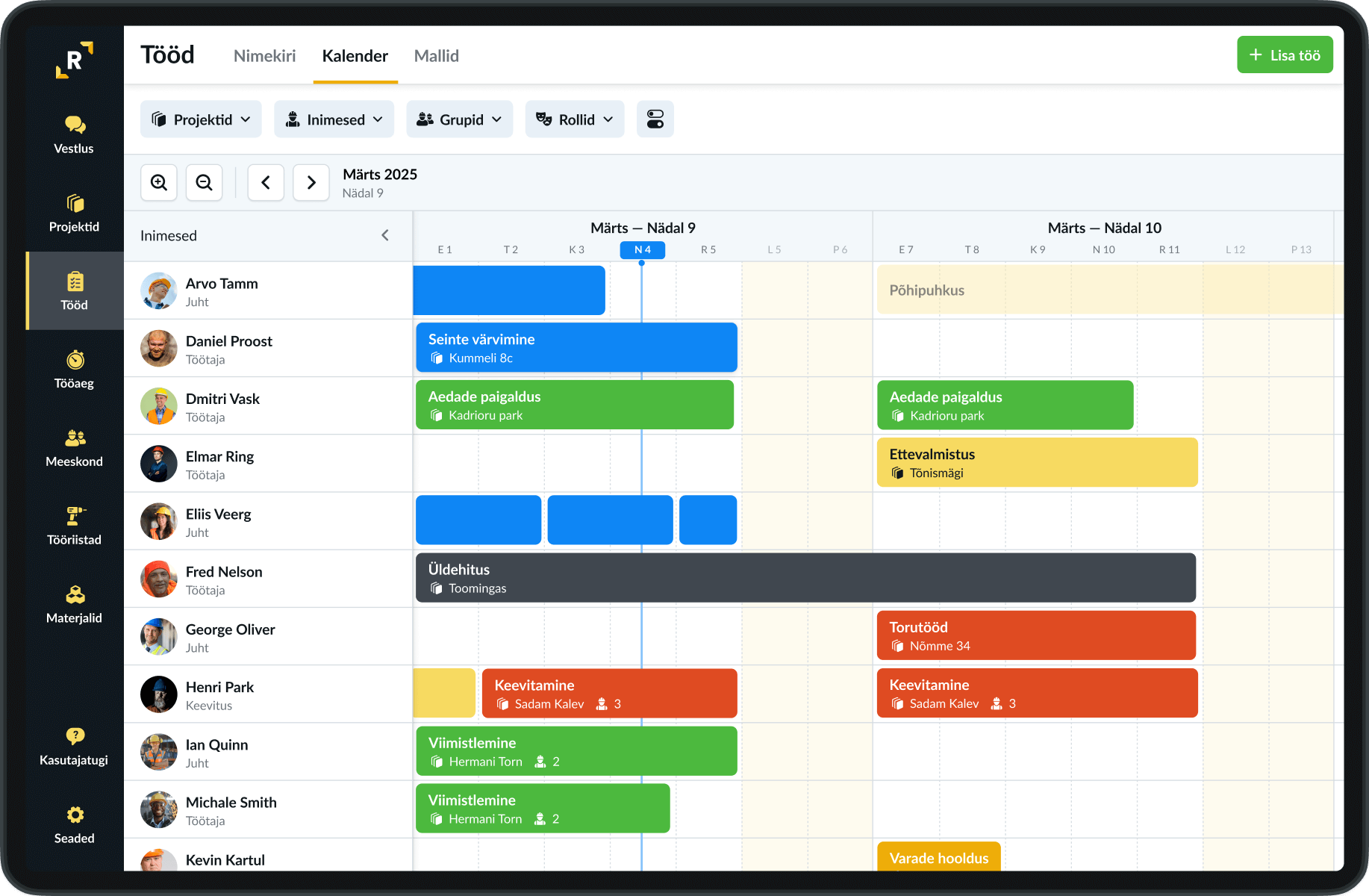 Remato Construction ERP ülesannete ajakava