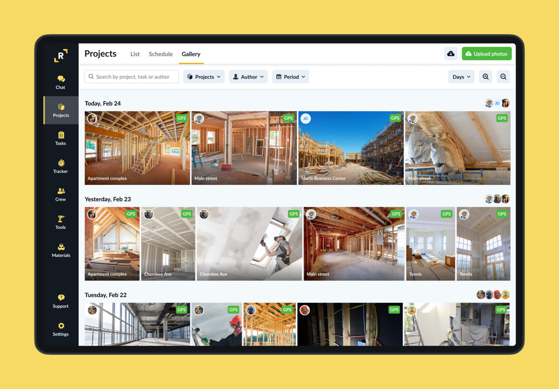 Construction project documentation with photos
