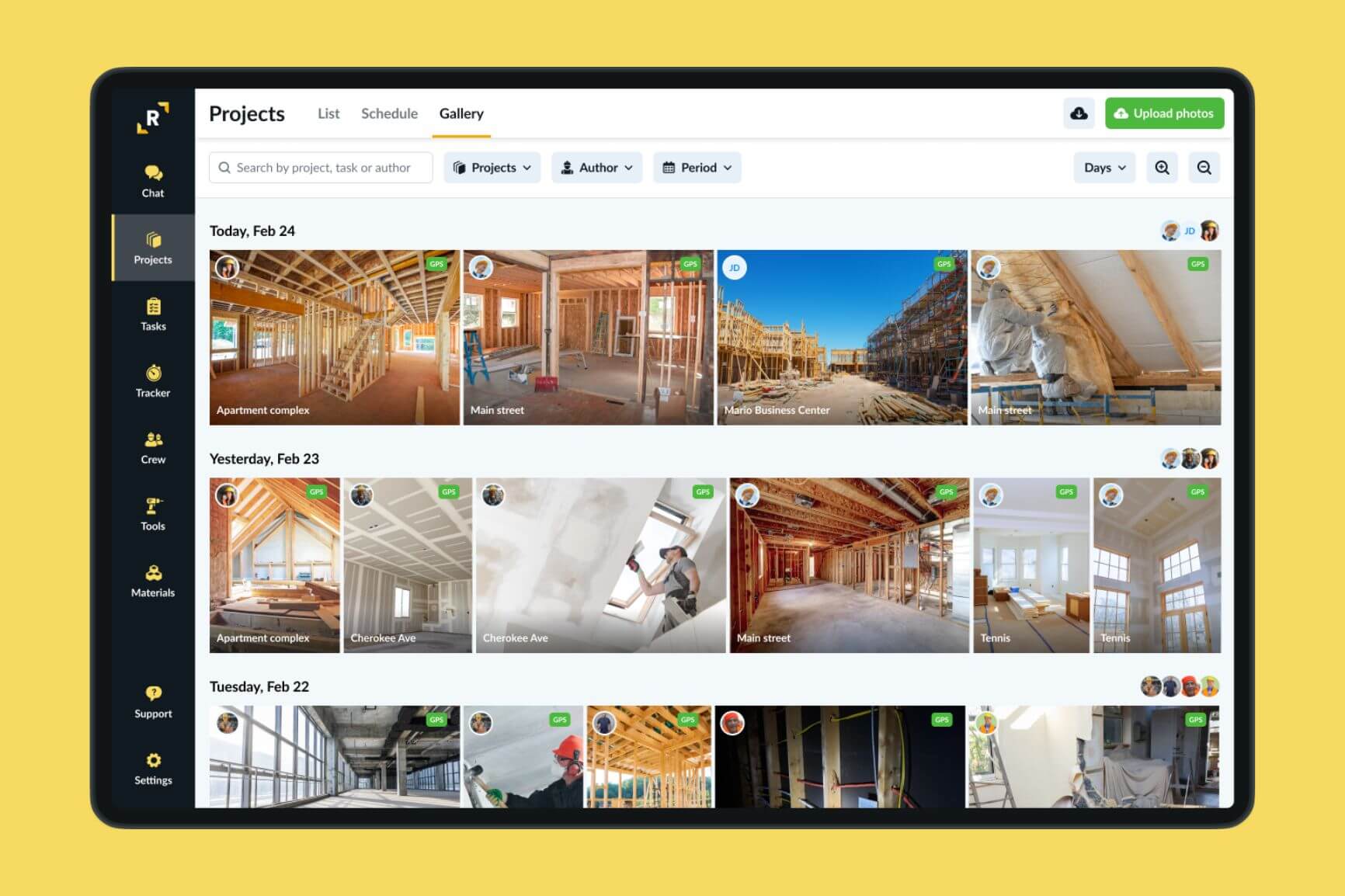 Images numériques du journal de chantier quotidien comme preuve de construction Remato